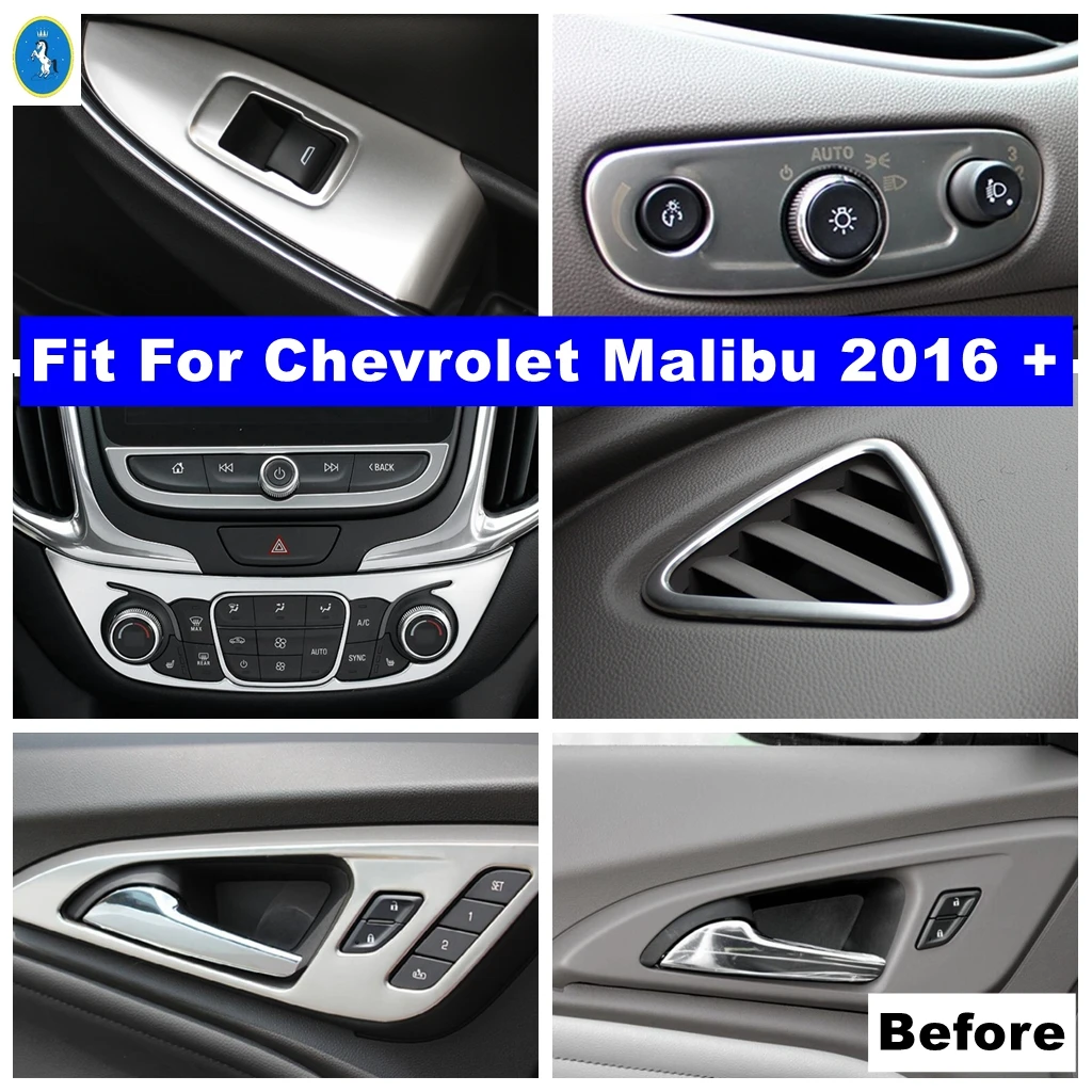 Silver Car Dashboard Air AC / Glass Lift Button / Lights Control Sticker Accessories Cover Trim For Chevrolet Malibu 2016 - 2020