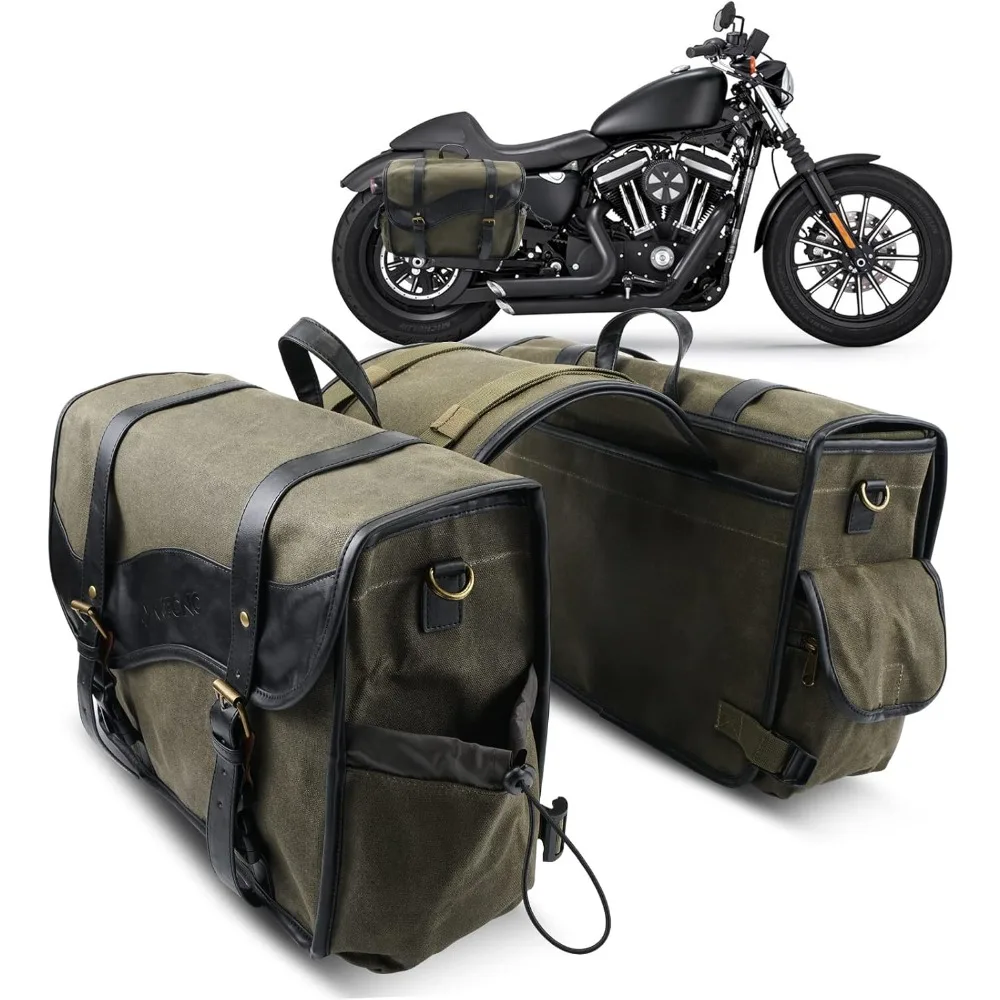 Alforjas de motocicleta de cuero de lona encerada con aceite vintage, bolsas de sillín de 30l, bolsas de equipaje laterales para hombres y mujeres, camping, com