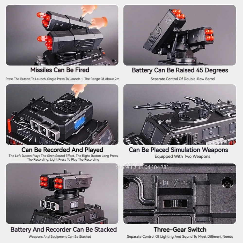 1:50 Alloy Armored Car Diecast Model Toy Sound Light Pull Back Doors Opened Miniature Missile Vehicle for Kid Boy Collection Fun