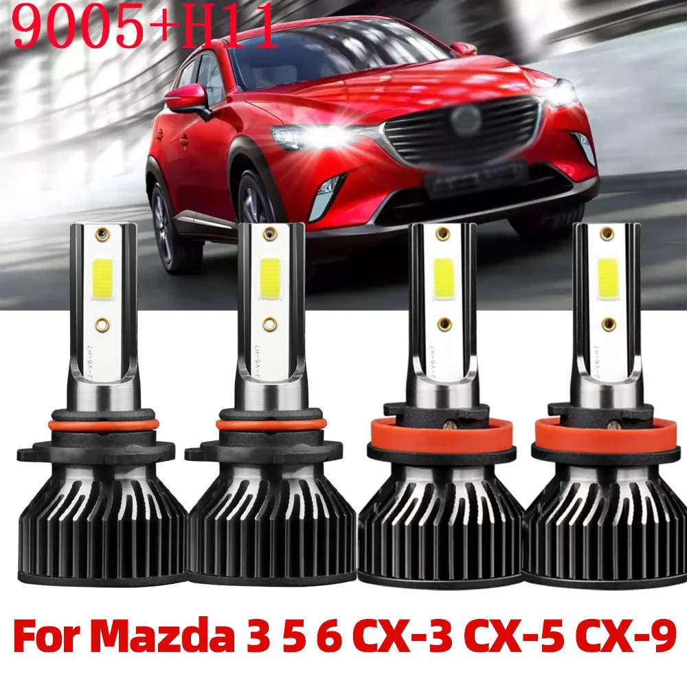 For 2009-2023 Mazda 3 For Mazda 5 6 CX-3 CX-5 CX-9 High Low Beam 4PCS Combo LED Headlight Bulbs 18000LM Turbo Headlamps Kit 12V