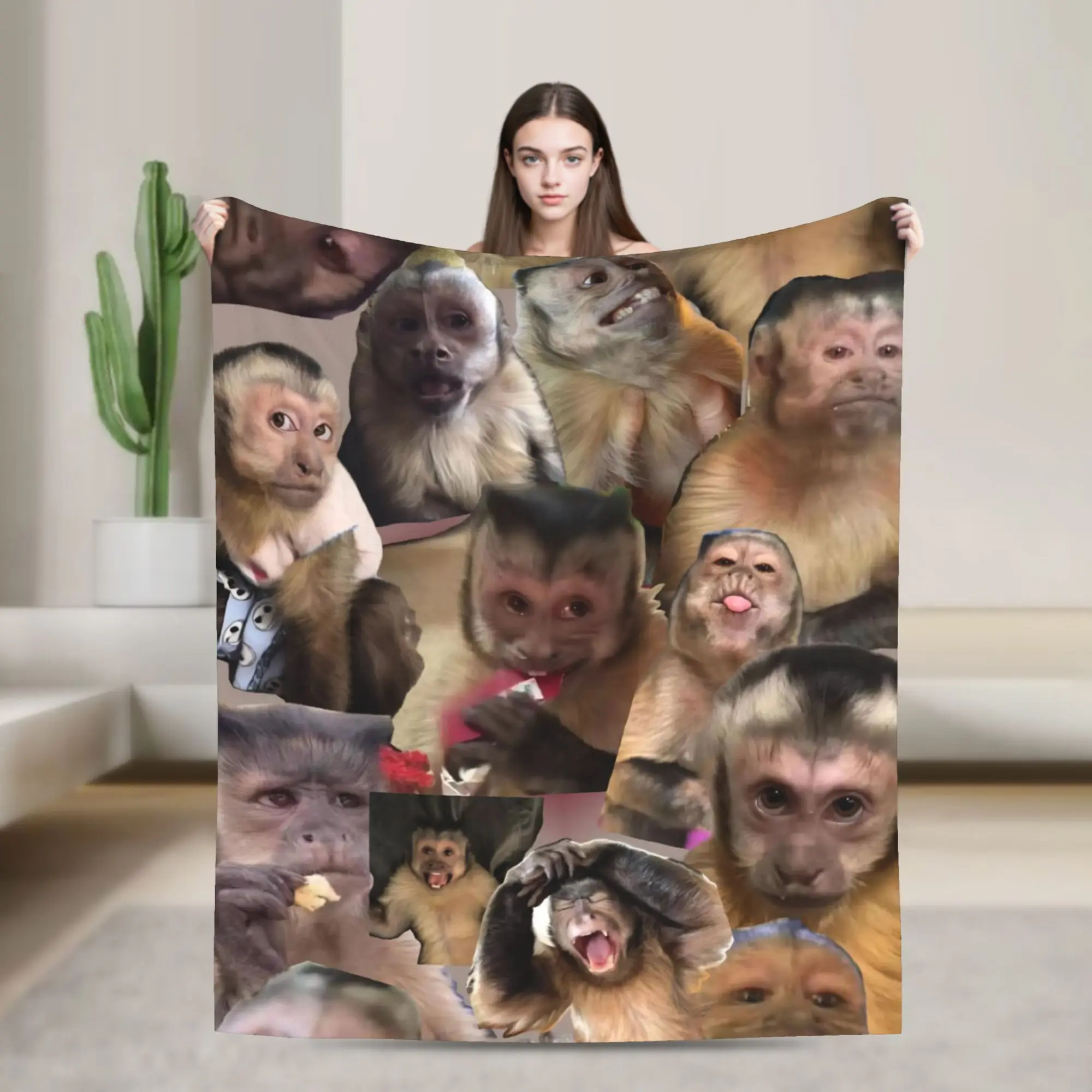 Monkey Face Funny Meme Blanket Ultra Soft  Throw Blankets for Sofa 50x60 Inch Multi-size Bedding Throws