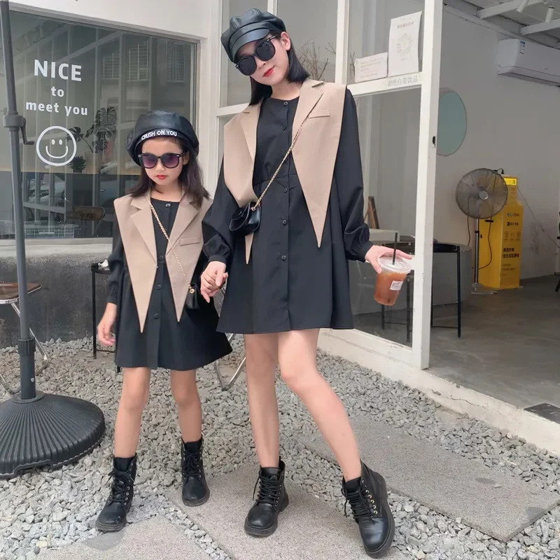 

2025 Mom And Daughter Autumn Dress Elegant Women's Suits Little Girl Outfit Mummy And Me Dresses Parent-Child Pair Look Clothes