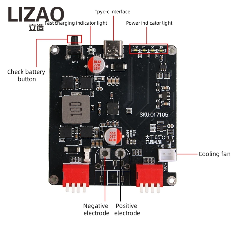 140W PD3.1 Bidirectional Fast Charging Module, IP2366 BMS Board for 2S-6S Lithium Batteries, USB-C Input/Output