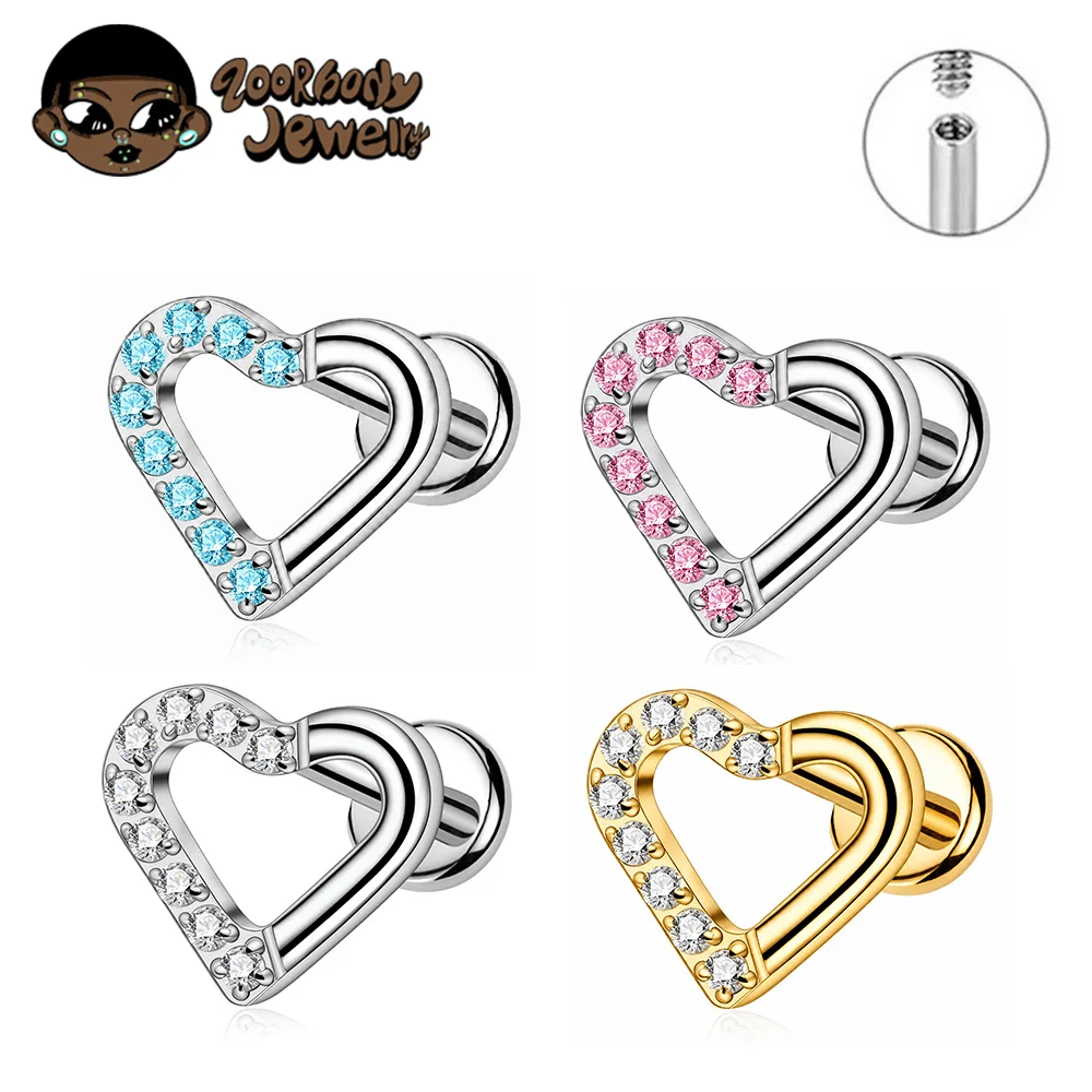 ZOOR ASTM F136 Titan Piercing CZ Herz Labret Ohrring Innengewinde Knorpel Tragus Medusa Lip Monroe Körperschmuck