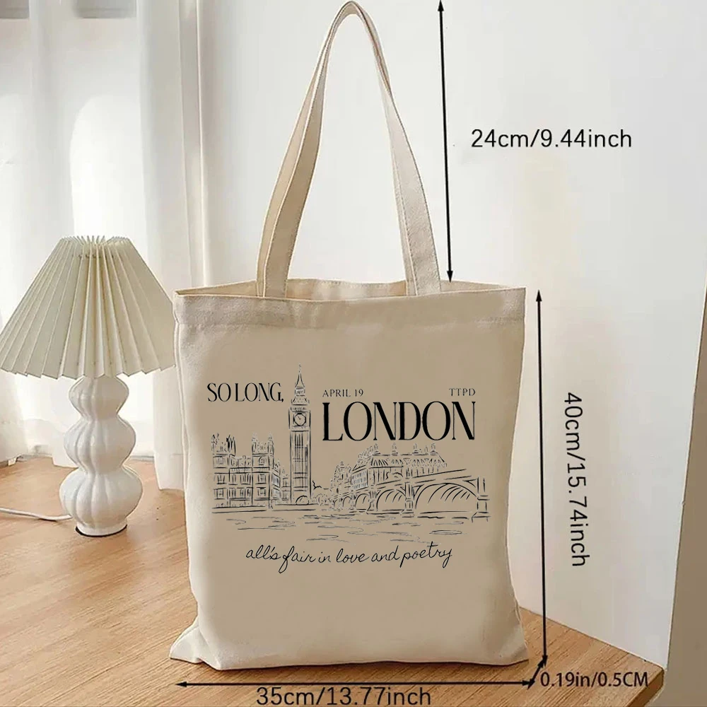 So Long London Music Lover Album TTPD Womens Handbags Large Capacity Canvas Tote Bag for Swiftie Fans Reusable Handbag Practical