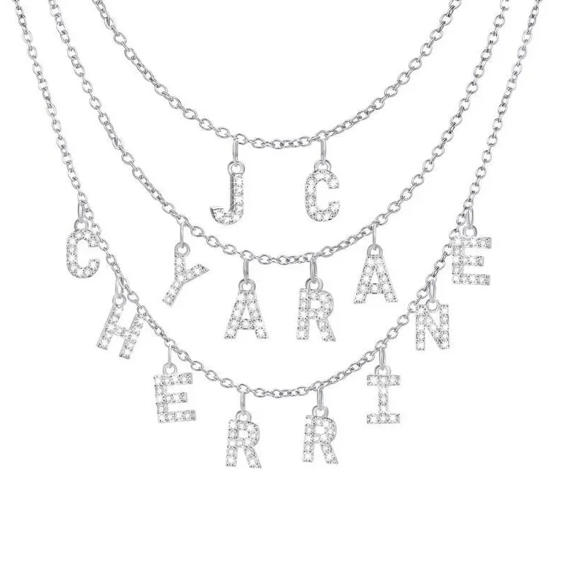 Handmade Personalized Name Necklace  for Women Initial Letter Pendant Cubic Zirconia Choker Necklace Stainless Steel Jewelry