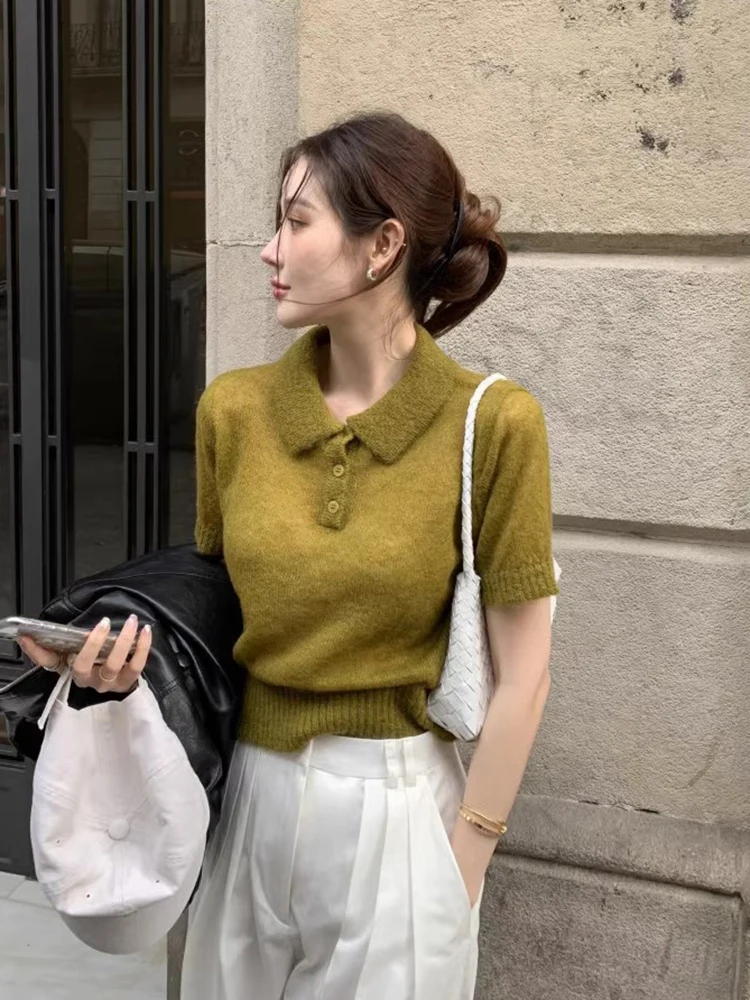 Soft  Ne ort Sve Knitted Sweater Women's Spring Summer New Sle Retro Versatile Slimming Base Layer Top