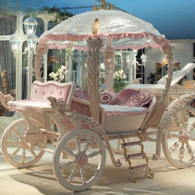 Solid wood princess bed, pink crib carriage French cute girl bed custom