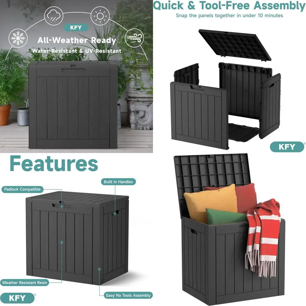 

30-галонный ящик для хранения из смолы с защитой от ультрафиолета для использования на открытом воздухе, патио, сада и крыльца, полосатый черный дизайн