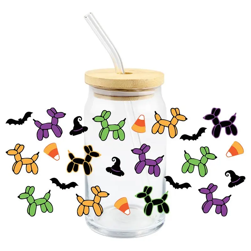 Cartoon Dog UV DTF Wrap Transfer Stickers Colorful Fashion Waterproof Decal DIY Wrap For Coffee Cups Bottles Glasses Cups Decal
