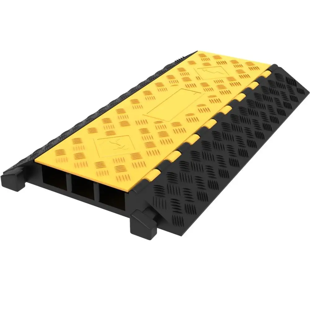 Durable 3 Channel Rubber Cable Protector Ramp for driveways 6600lbs Load Capacity Heavy Duty Cord Management
