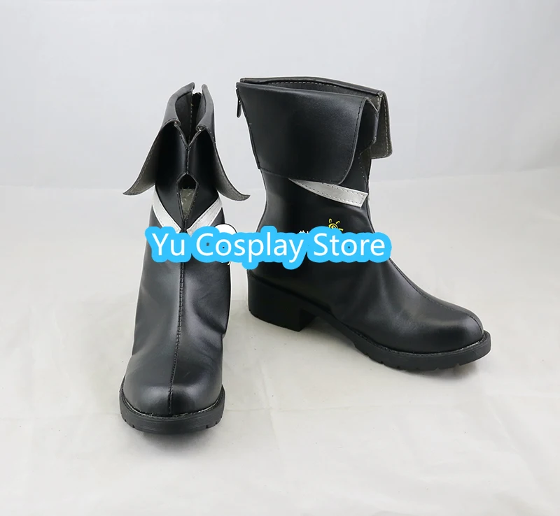 Shirakami Fubuki Cosplay Shoes Youtuber Vtuber Cosplay Boots Halloween Carnival Prop Black PU Leather Shoes Custom Made