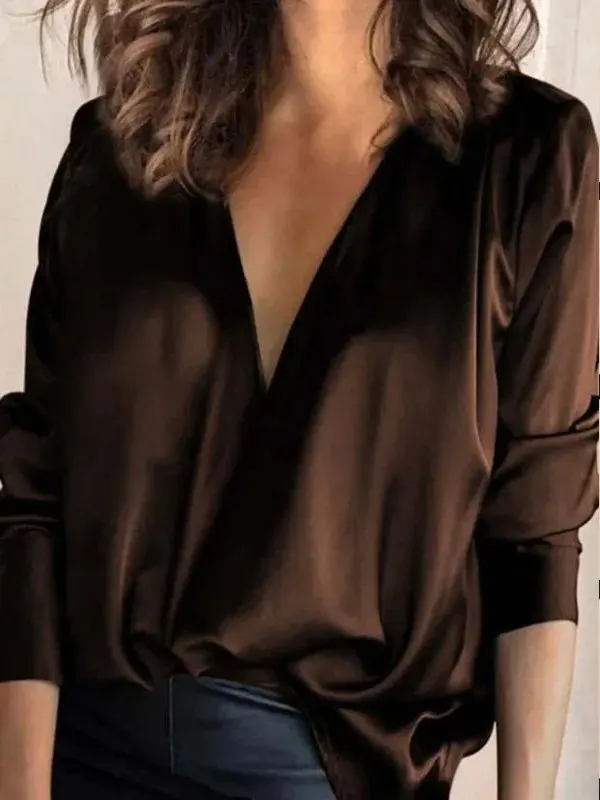 

Women's Color V-Ne Pullover irt Street Sle Loose Fit Long Sve Pure Color irt for Young Women 8-24 Years Old