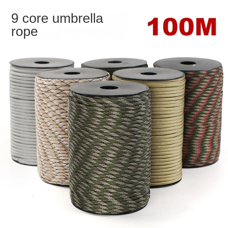 Paracorde Militaire à 9 Brins de 4mm, 30/50/100m, 650lb, Corde de Parachute de Survie d'Urgence pour Bricolage, Lanière Externe, Camping en Plein Air, Randonnée