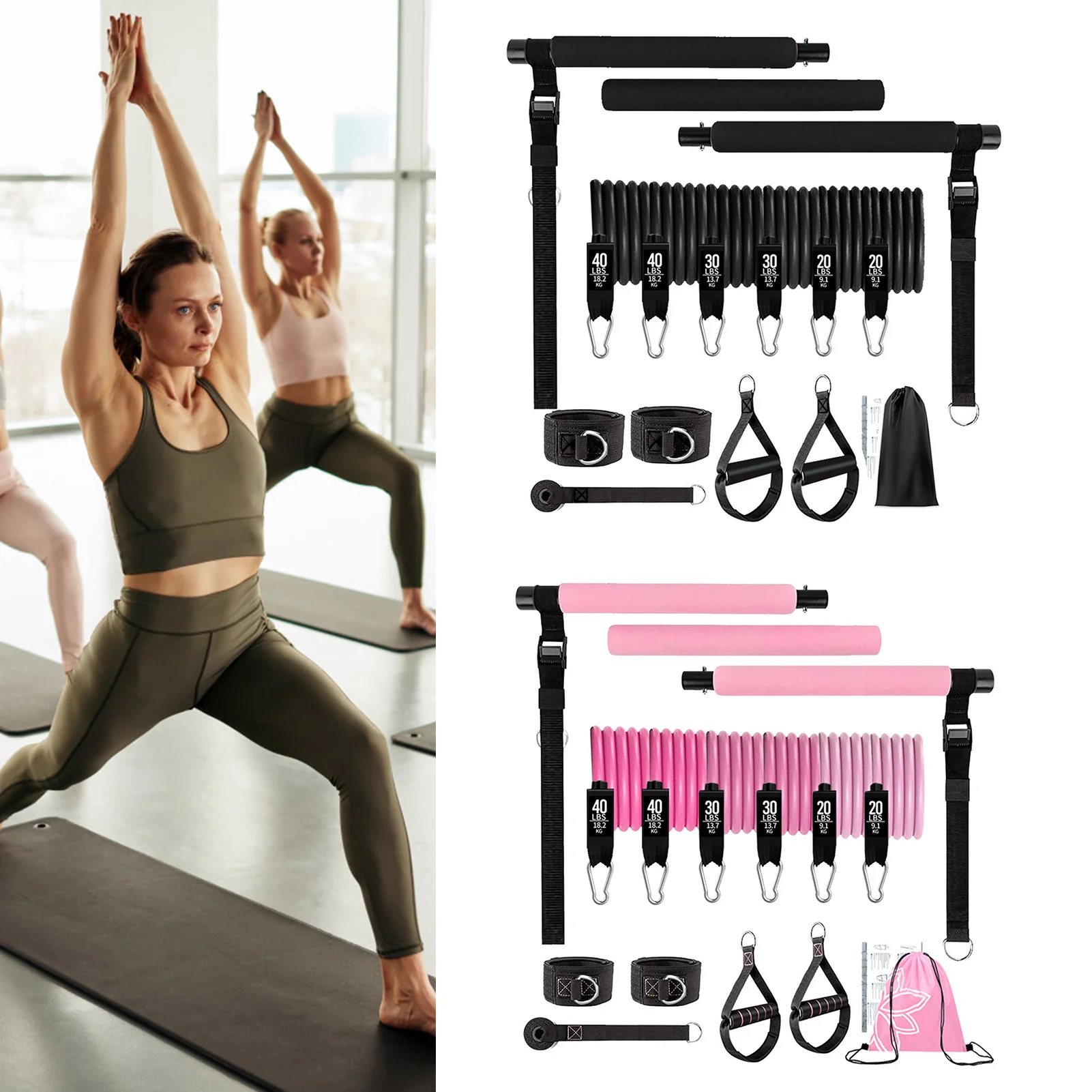 11pcs Portable Pilates Bar Exercise Kit Home Gym Pilates Resistance Bar Kit for Home Workouts for All Fitness Levels MIAO