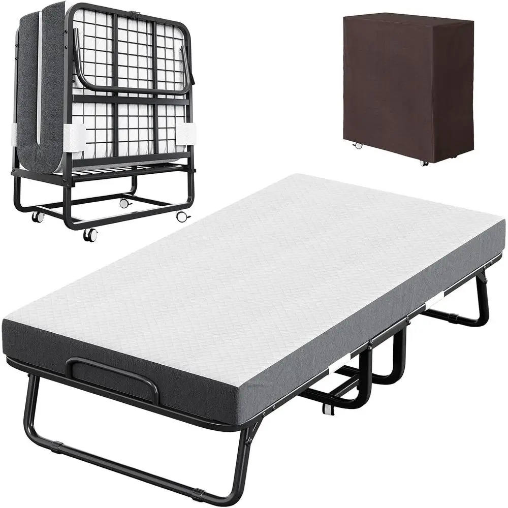 olding Bed with Mattrand Storage Cover - 75x38 Twin Size, Portable Rollaway Bed with 5-inch Memory Foam Mattress, Space-Saving F