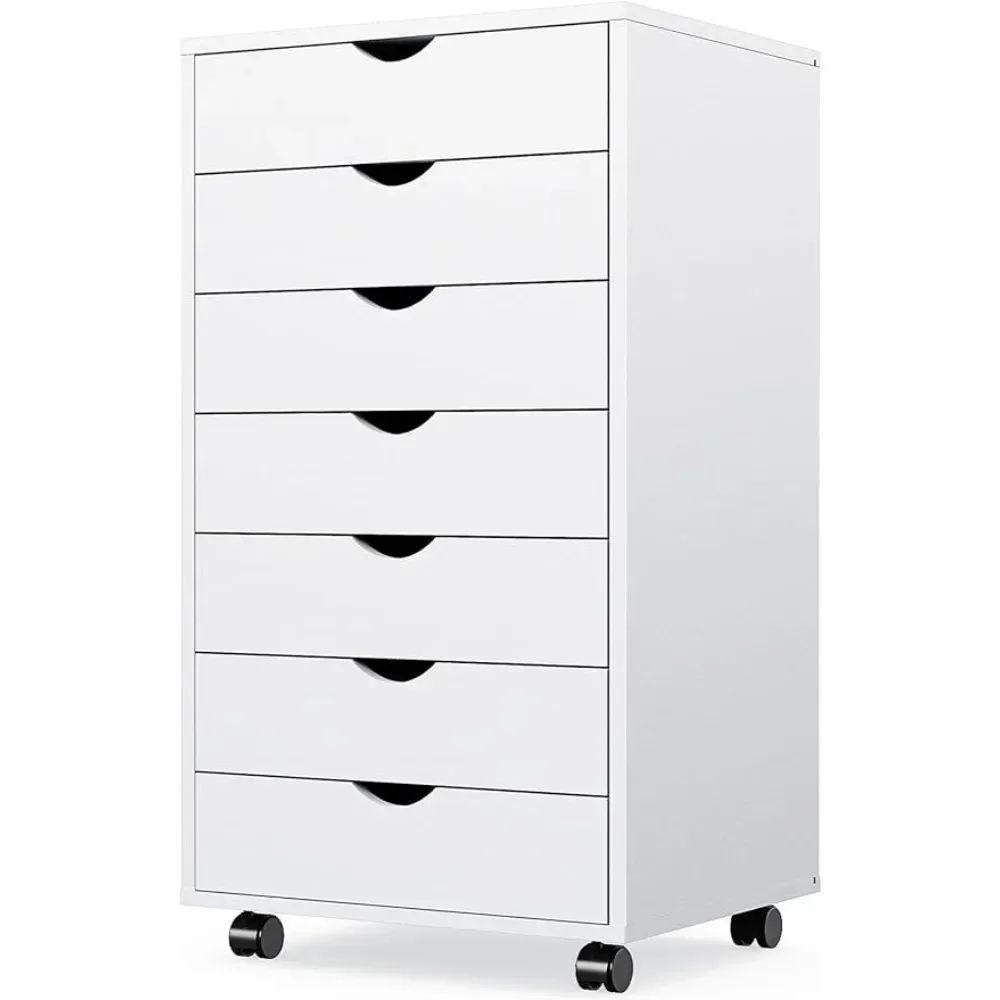 

7 Drawer Chest - Dressers Storage Cabinets Wooden Dresser White Mobile Cabinet with Organization Furniture for Office, Home