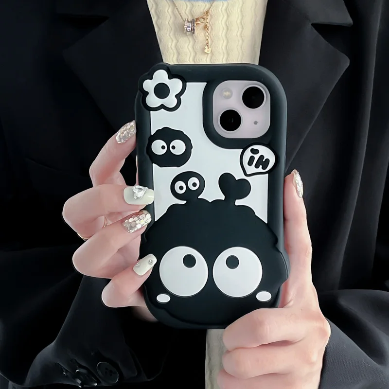 Cute Cartoon Black briquettes Phone Case For iPhone16 15 13 14 12 11 Pro Max Anti-drop protective Soft Back Silicone Back Cover