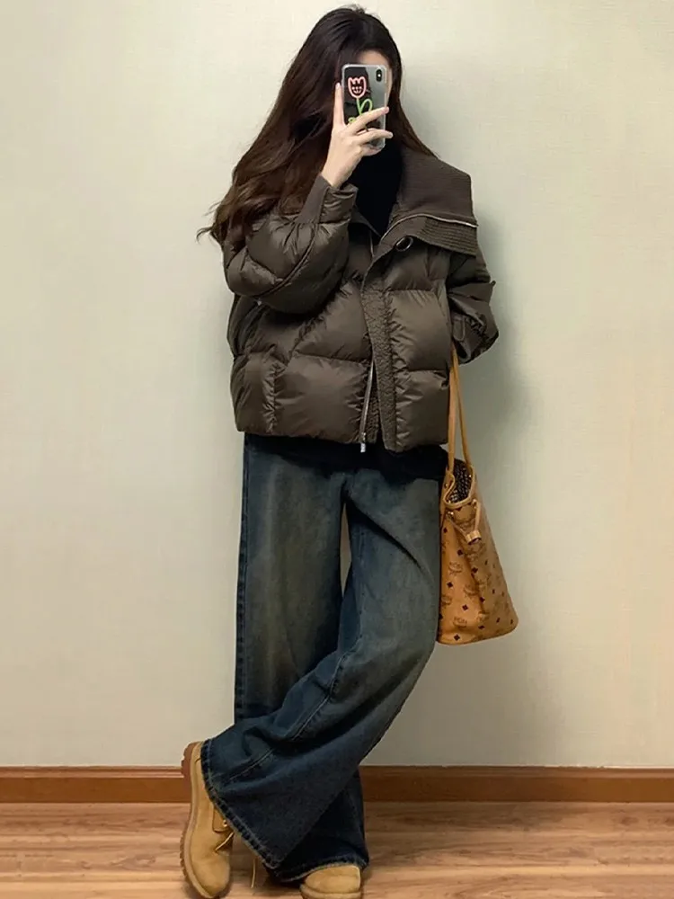 

Korean Retro Coffee ort Cotton Jaet Women's Winter New Loose Thi Warm Outerwear Cotton Padded Coat Sli Commute