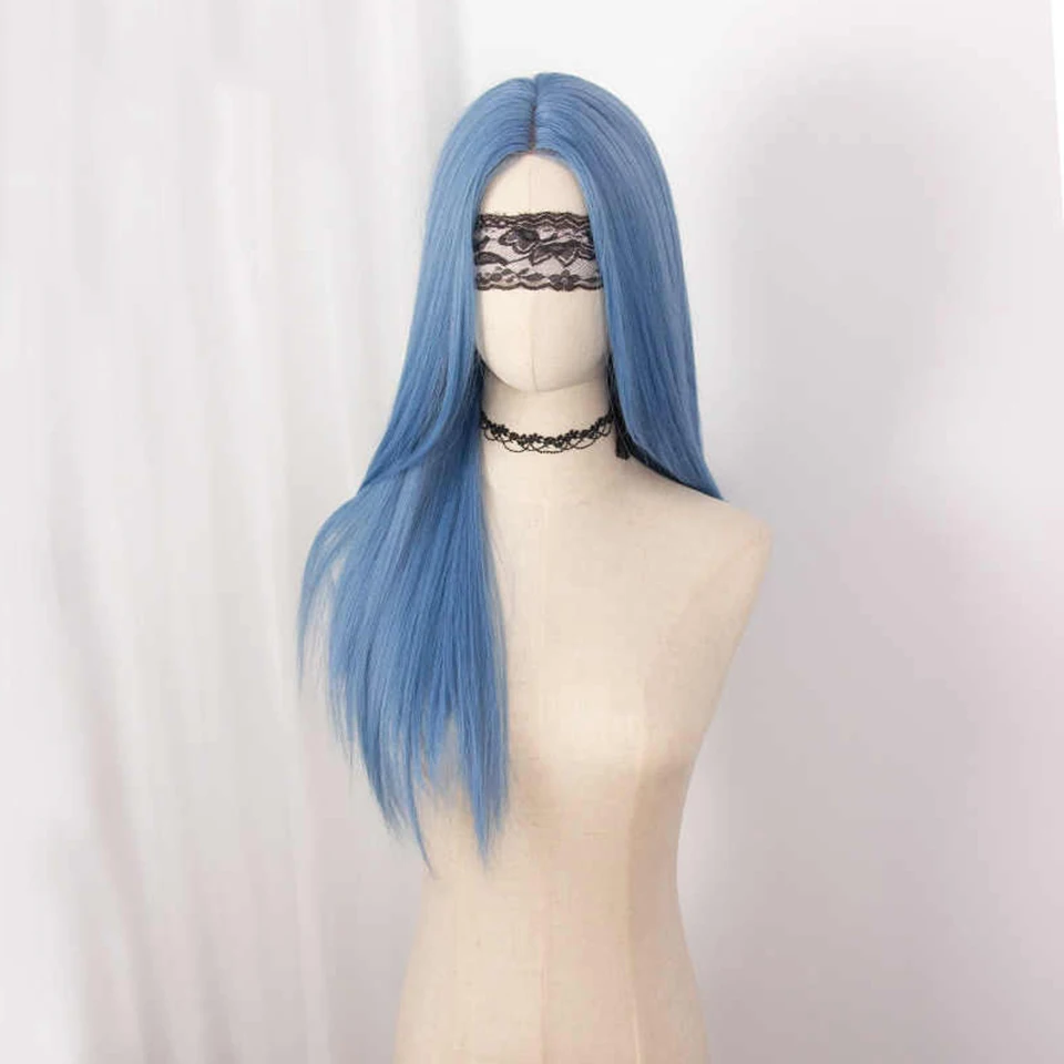 باروكة صناعية مستقيمة من الدانتيل الأمامي باللون الأزرق من FORLISEE للنساء، الجزء الأوسط، ألياف مقاومة للحرارة ذات مظهر طبيعي للاستخدام اليومي #3