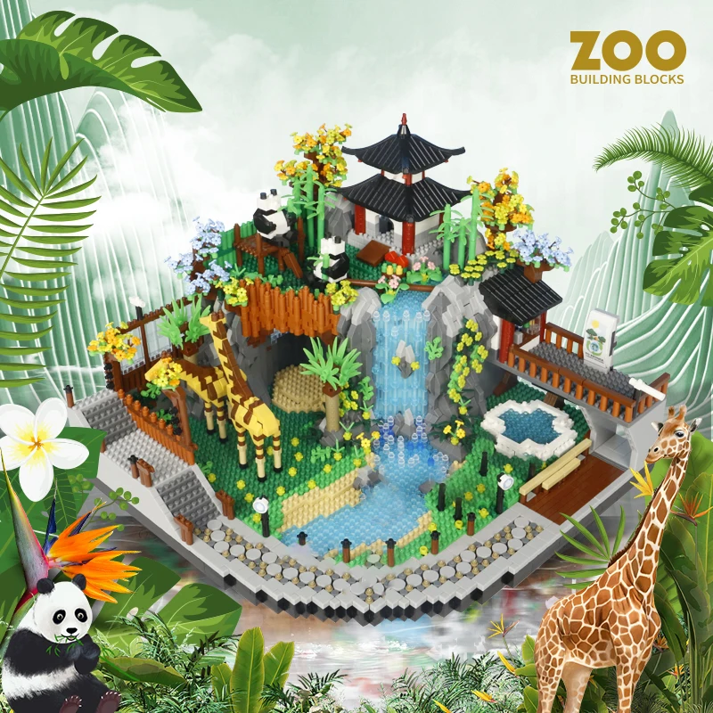 Zoo Micro Building Blokcs Mini Bricks Children Gift Particle Building Diomand Plastic Model Home Deceration Architecture Toys