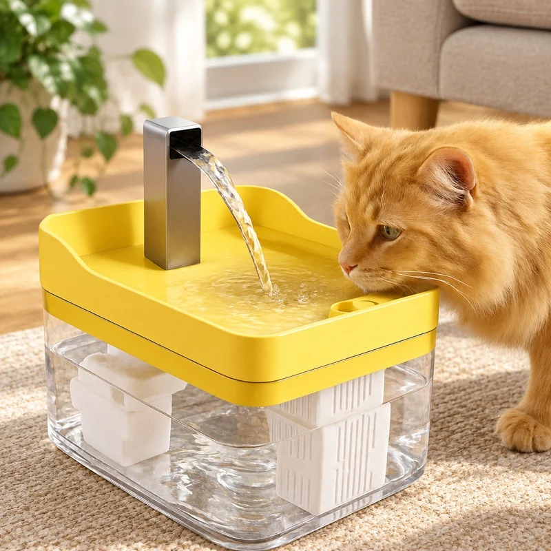 Clear Pet Water Fountain for Cats with Self-Cleaning Filter, Circulation Pump, and Overheat Safety Features