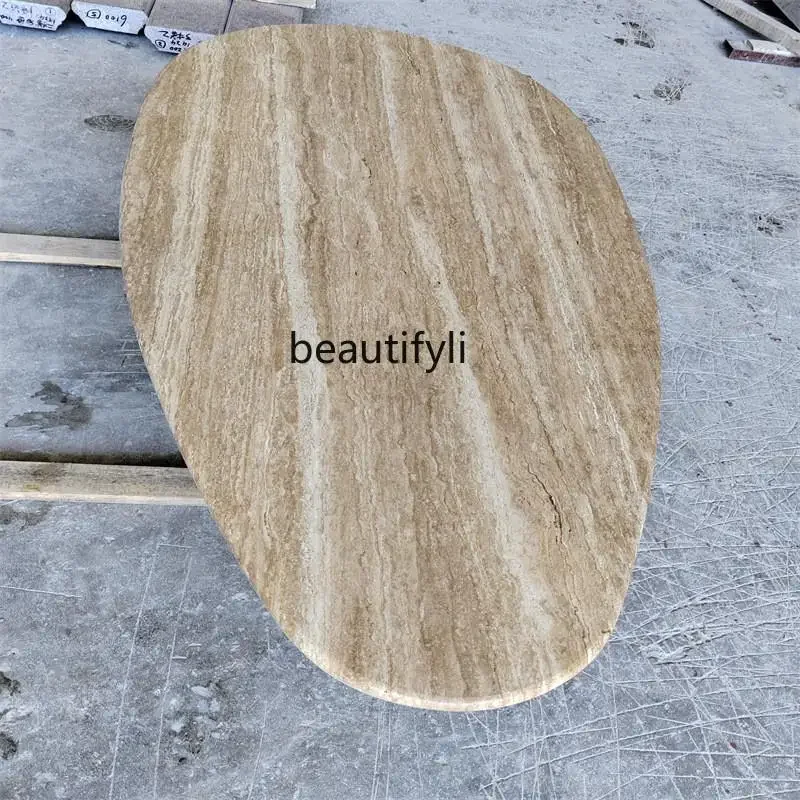 وابي سابي فاخر فريد من نوعه طاولة القهوة الطبيعية غرفة المعيشة كريم الرخام البيج طاولة كونترتوب الحجر الفاخرة صالون غرفة الشمال