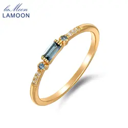 LAMOON Natrual Blue Topaz Ring For Women Gemstone Thin Ring 925 Sterling Silver Gold Vermeil Simple Daily Jewelry Accessories