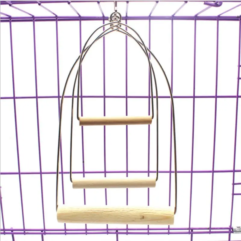 Natural Wooden Birds Perch Parrots Hanging Swing Cage Toys Stand Holder Pendant