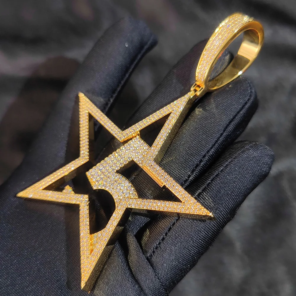 Personalize 3Inch Big Shiny Star Diamond Fashionable New Shapes Great Size Custom Number Name 18K Gold Color Pendants