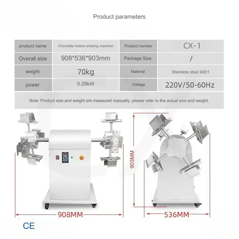 Factory Direct Sales Chocolate Ball Making 0.45CBM 201 Stainless Steel Net Weight 70kg Hollow Chocolate Spinner Machine