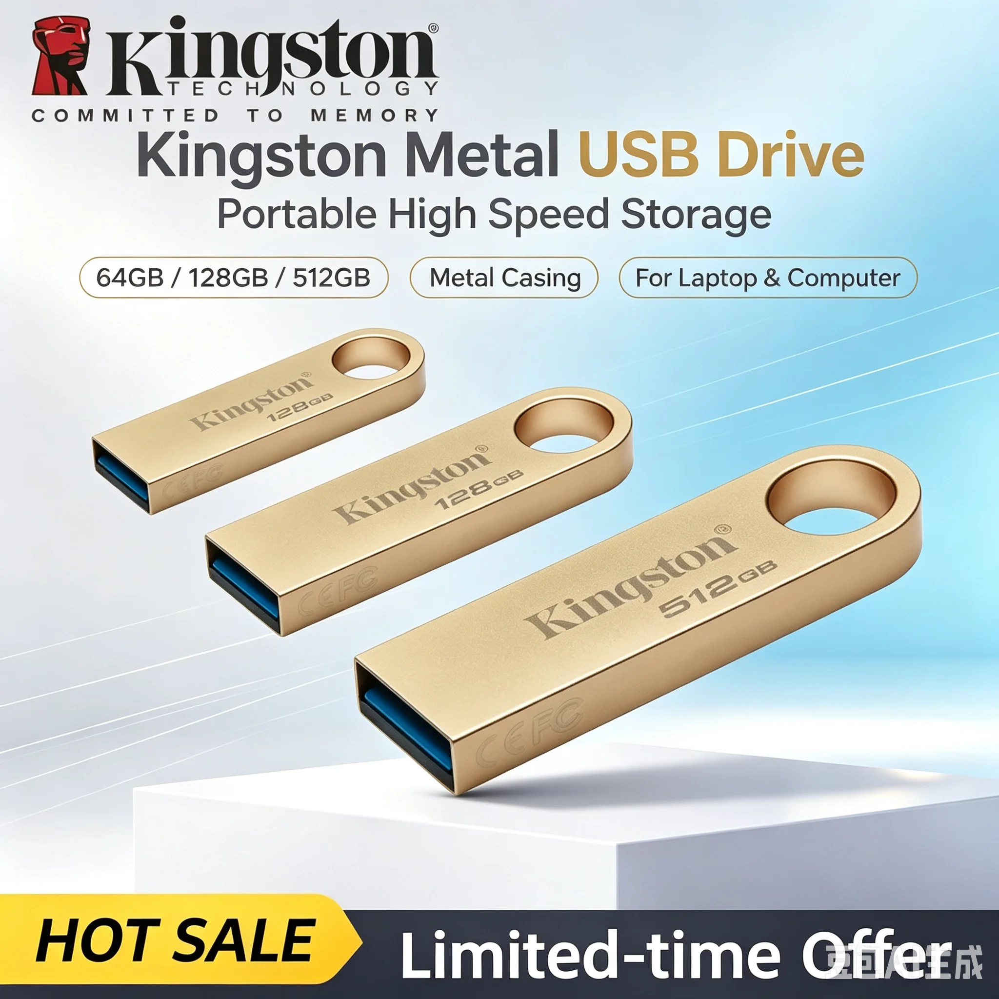 

Kingston Original Flash Drive Data Traveler SE9 USB3.2 Gen1 64GB 128GB 512GB Metal Gold Pen Drive Up to 220Mb/s U Disk Pendrive