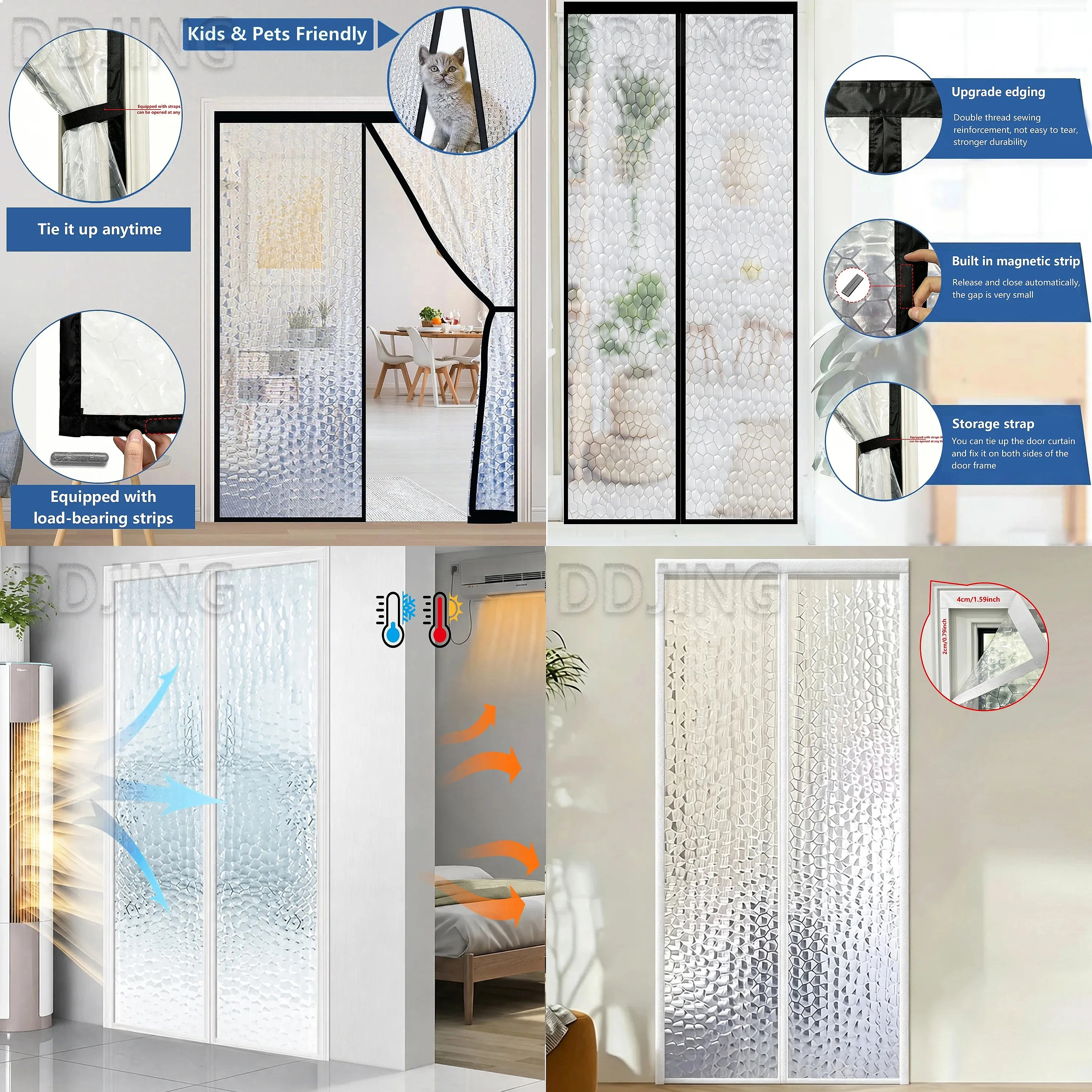 Magnetic Auto-Closing Door Curtain Heavy-Duty Windproof Warm-Keeping Partition Curtain Drill-Free Child-Pet Friendly