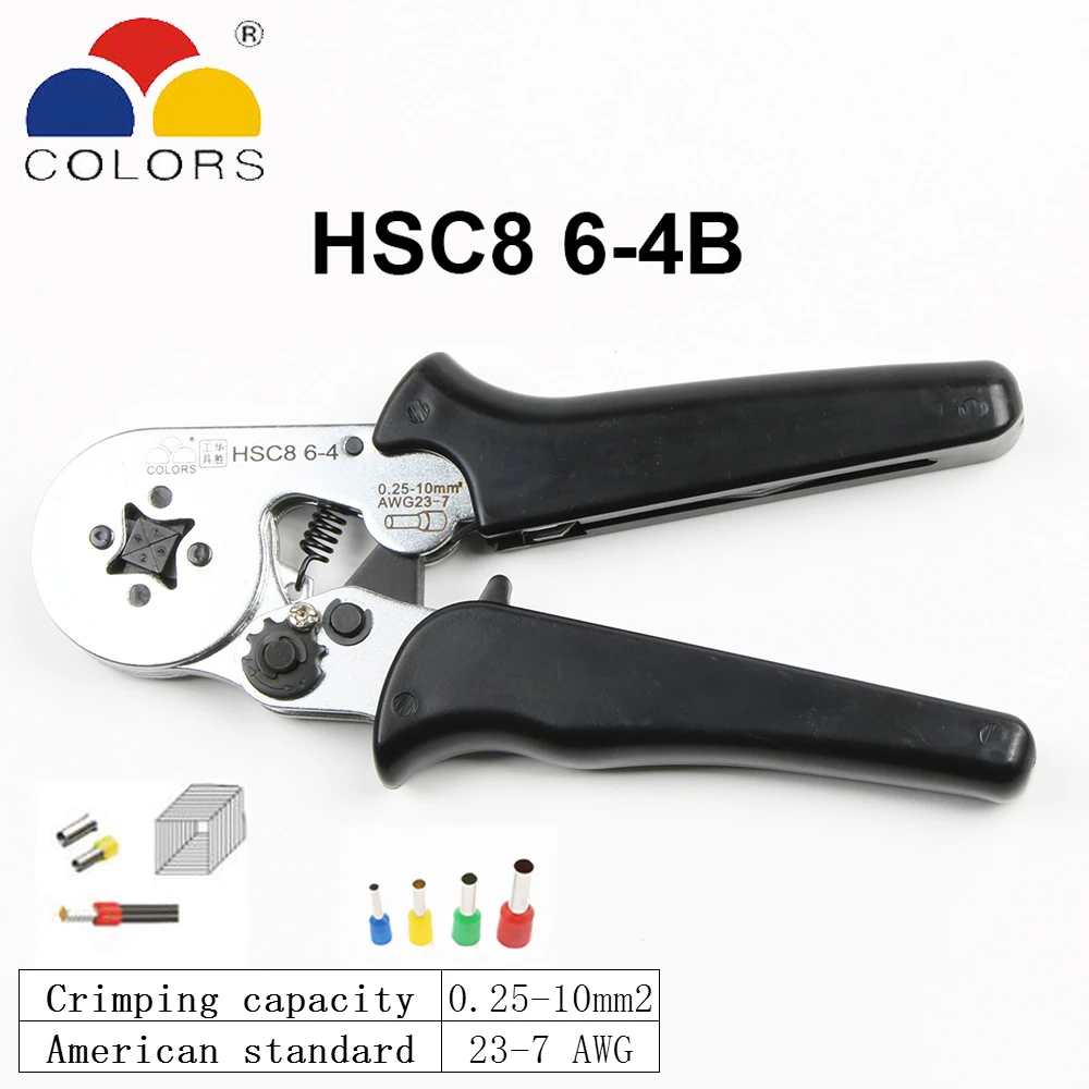 Alicador de crimpagem quadrilateral de tubo HSC8, ferramentas manuais, HSC8, 6-6, 0,25-6mm, 23-10AWG Hexagon, 10S, 23-7AWG
