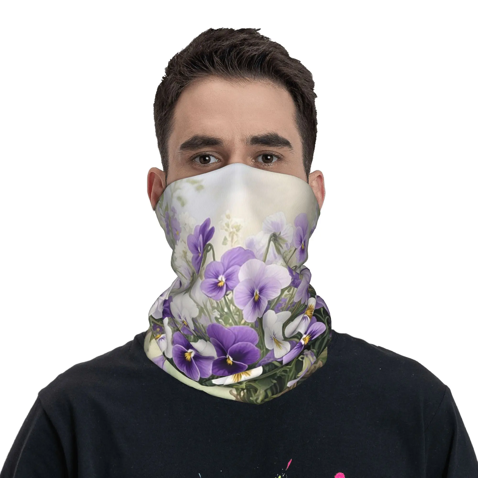 Violet Flower Bouquet February Birth Botanical Bandana Neck Cover Printed Magic Scarf Balaclava Outdoor Sports Unisex Windproof