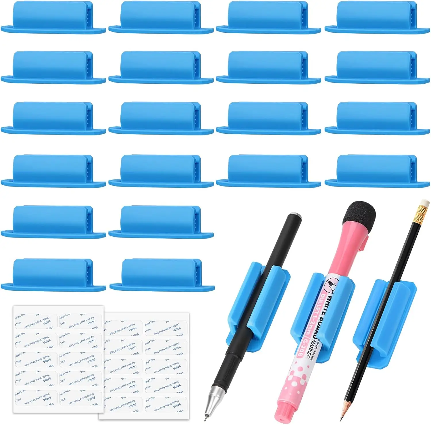 

20 Pack Silicone Pen Holder for Desk, Adhesive Pencil Holder for Clipboard, Marker Holder for Office School Supplies