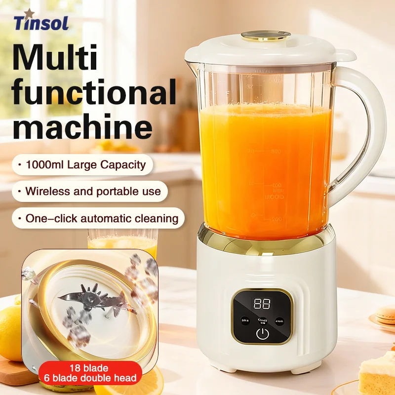 

TINSOL 1000 мл блендер с двумя лезвиями, электрическая портативная соковыжималка, многофункциональный блендер для свежих фруктов, дробилка льда, соковыжималка