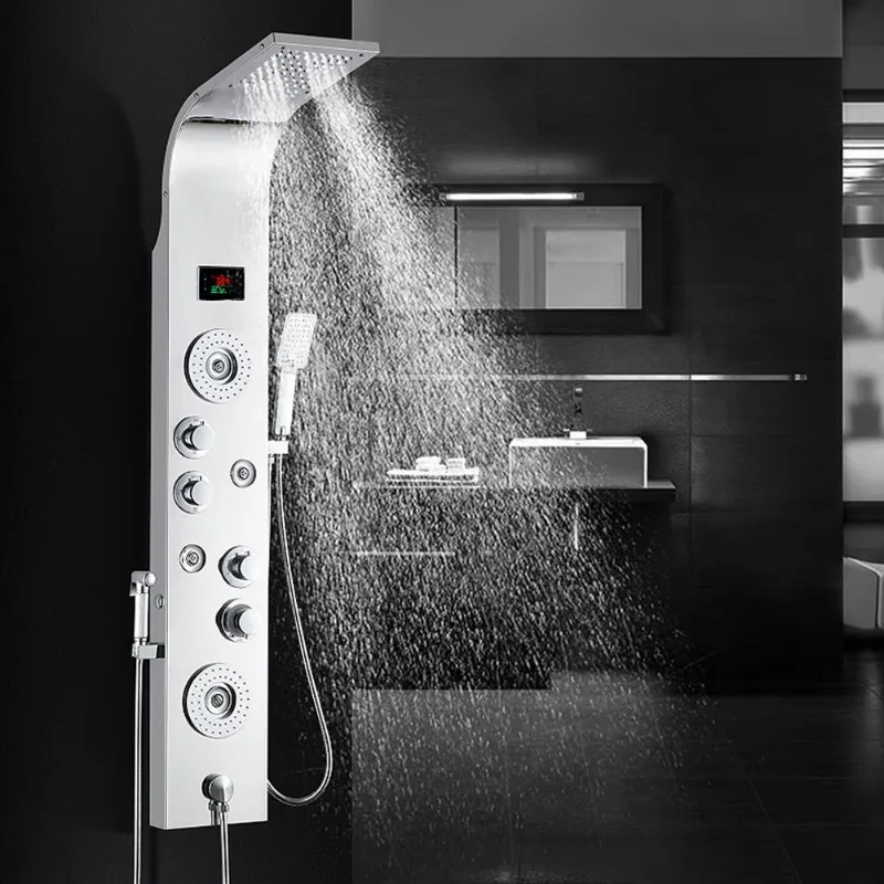 

Stainless Steel Wall Mounted Black Shower Column Luxury Shower System Accessories New Upgraded Design Shower Hand
