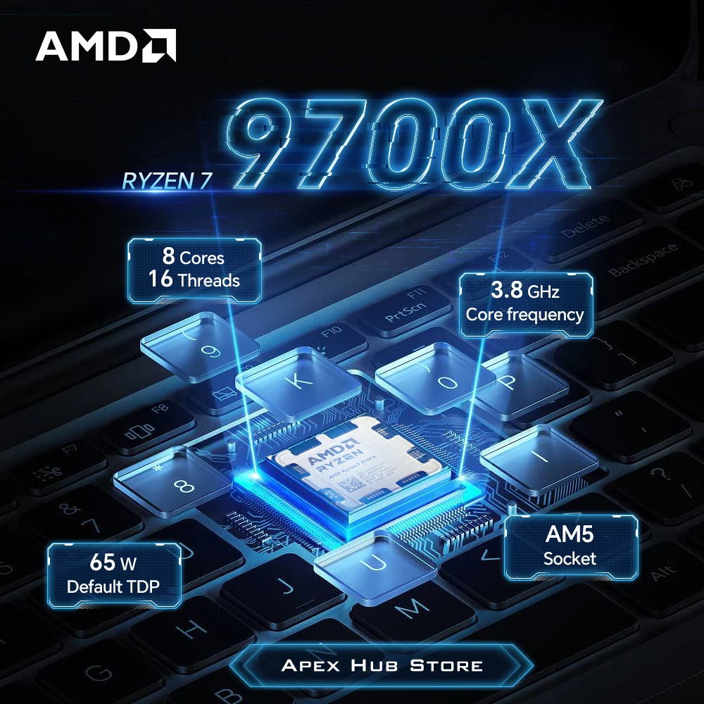 

НОВЫЙ AMD R7 9700X Socket AM5 L3=32M 3,8 ГГц 8-ядерный 16-поточный процессор 65 Вт Подходит для B850 Ryzen 7 9700X 4NM DDR5 Без вентилятора