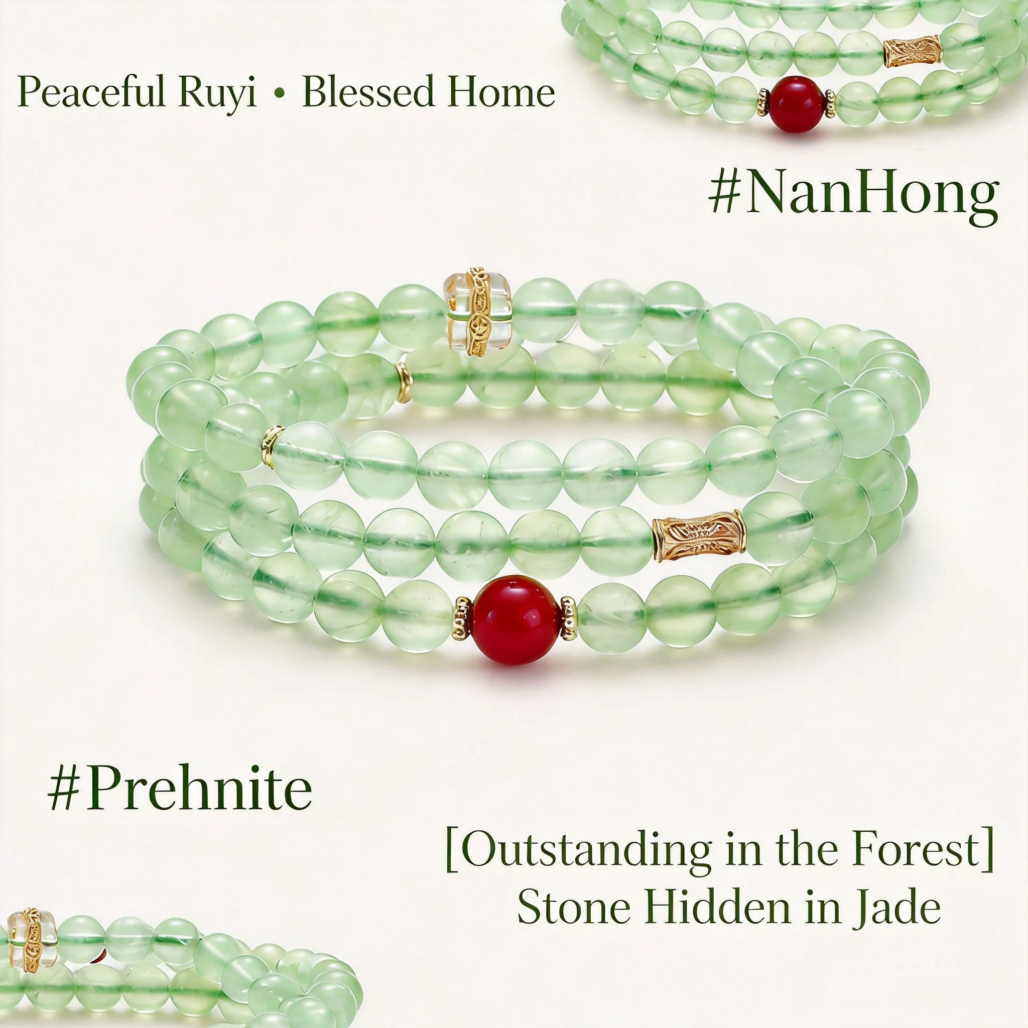 Snqp Chinese Style Lucky Prehnite Multi Layer Bracelet For Women Green Strawberry Quartz Xiuyan Jade Beaded Bracelet Fortune Ble