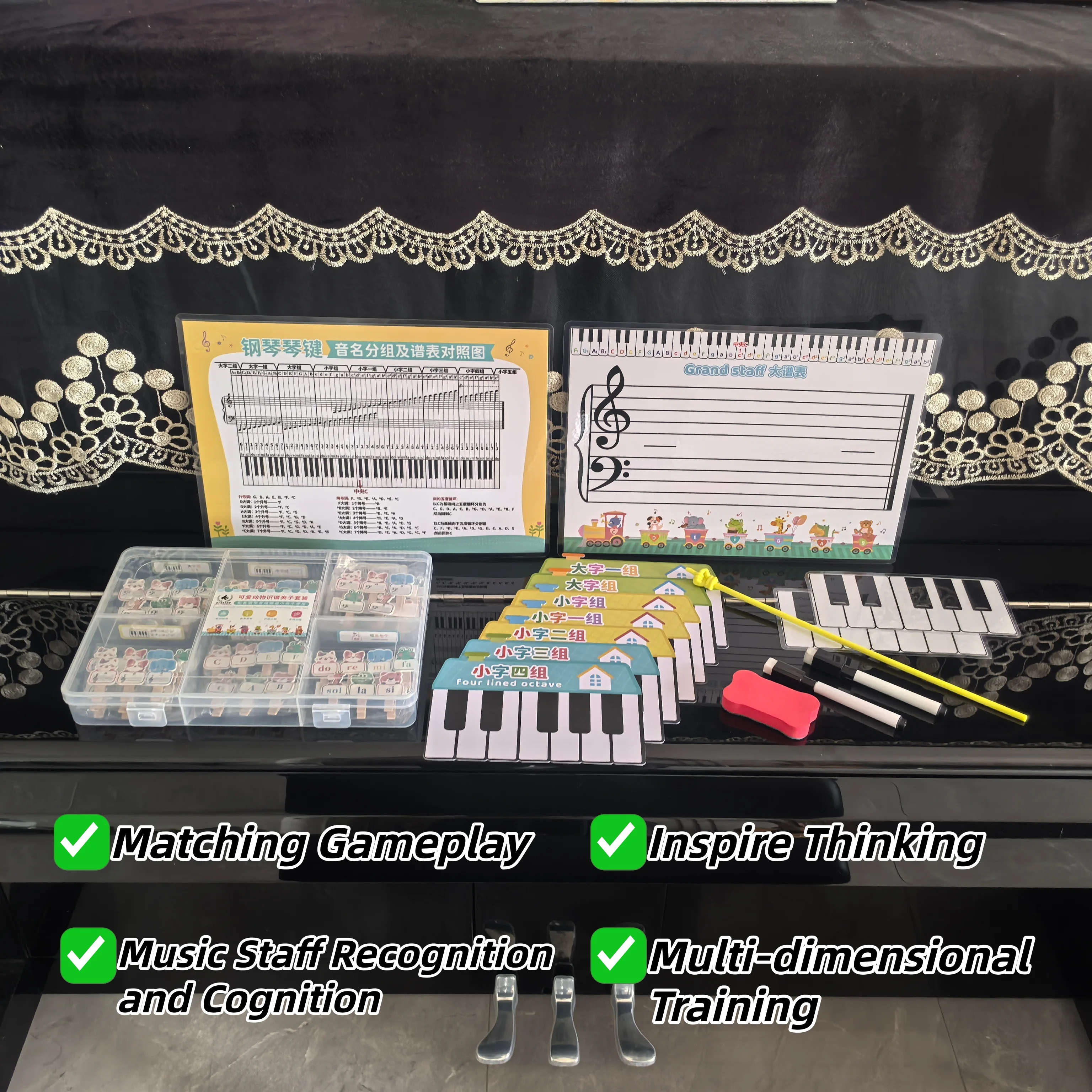 Music Staff White Board with Erase Piano Note-Reading Set Pitch/Syllable Names Keyboard Position Piano Class Teaching Prop Aid
