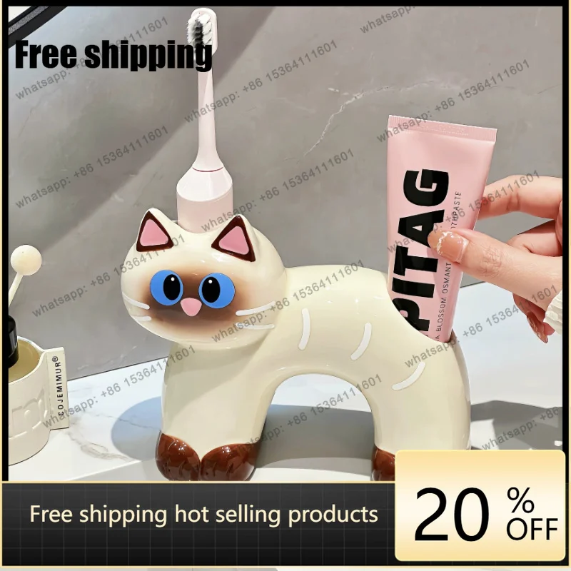 Creative ceramic toothbrush rack, no-drill washbasin, bathroom and toilet storage rack