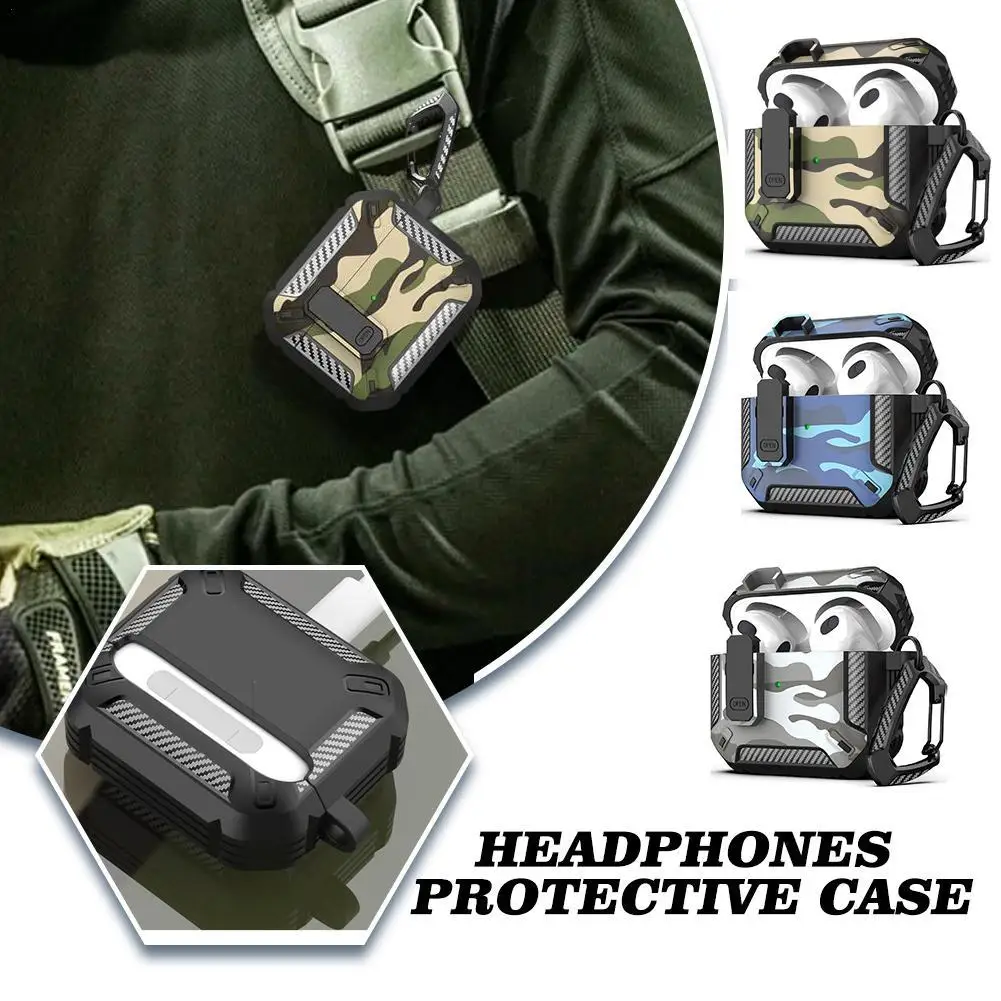 Camouflage Protective Case for AirPods 4 Case Cover Military Hard Shell Protective Armor with Lock for AirPods 4th Generation