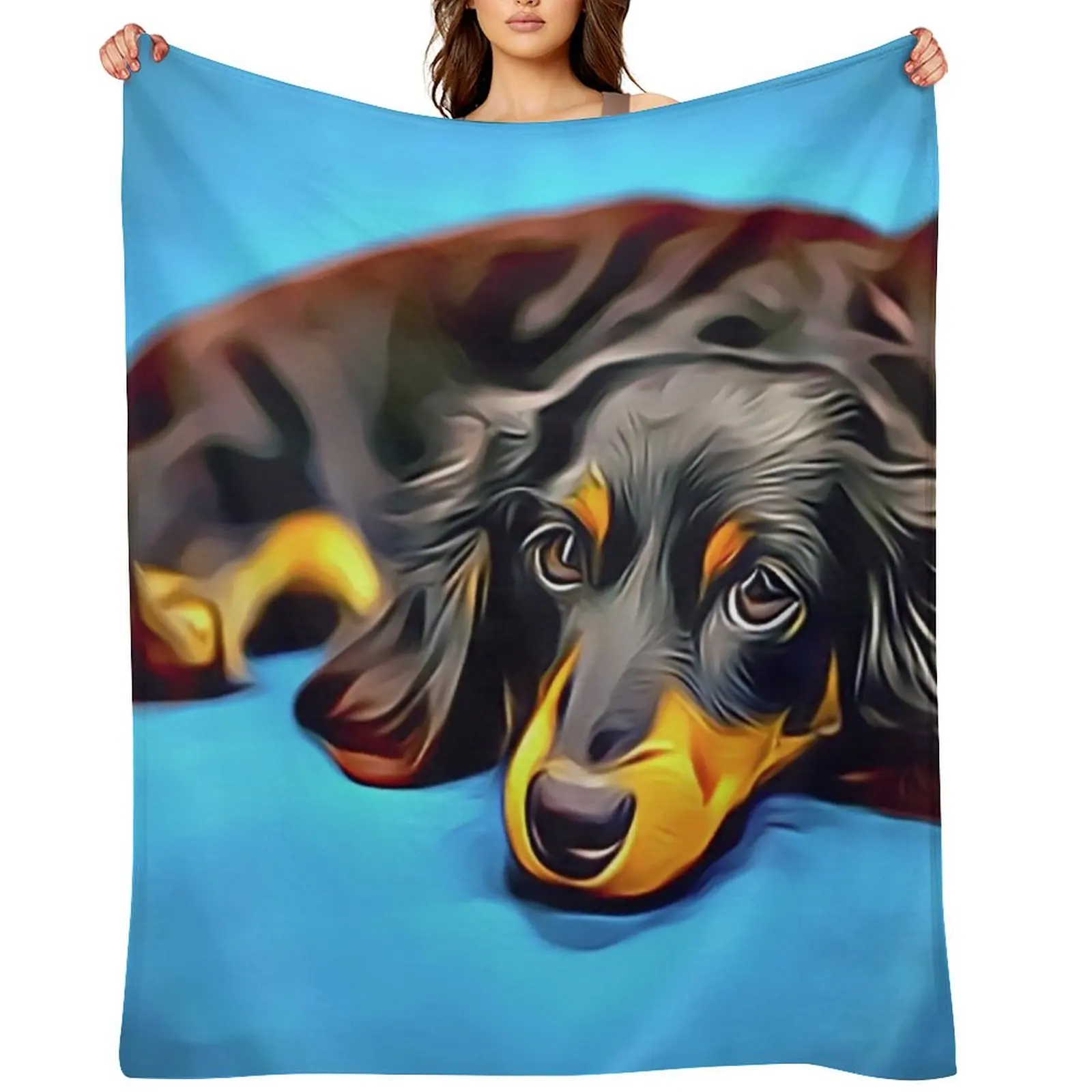 

Sleepy Long Haired Brown Dachshund Throw Blanket Retros Plaid heavy to sleep Beautifuls Blankets