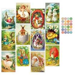 12pcs Vintage Easter Bunny Postcards,Victorian Era Antique Greeting Card without Envelopes,Easter Wall Art Prints for Home Decor