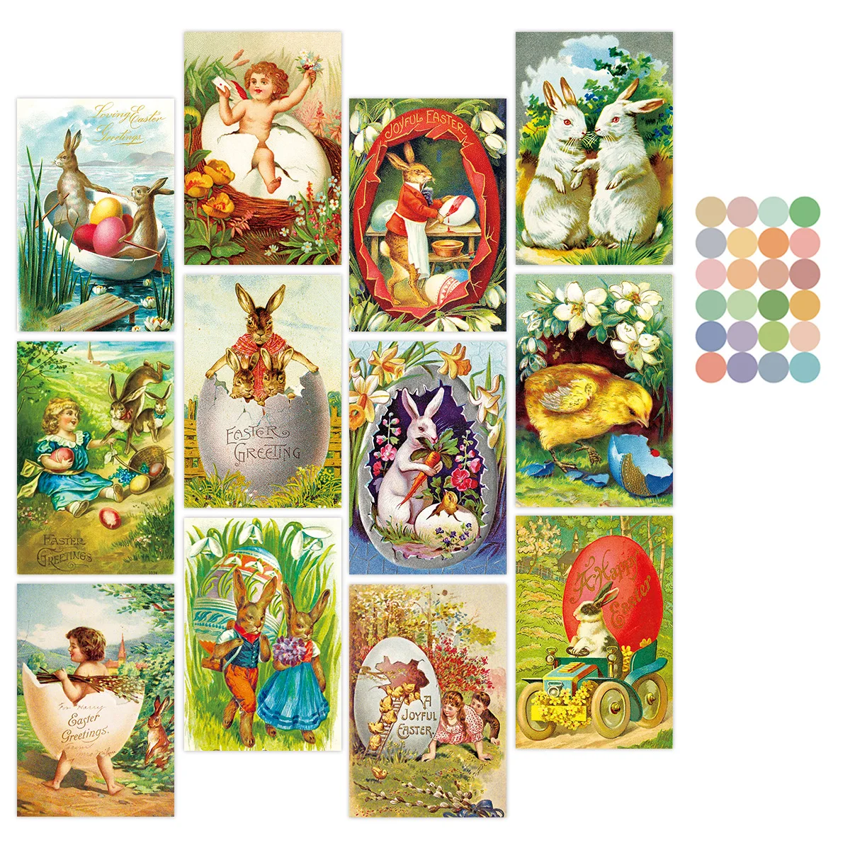 12pcs Vintage Easter Bunny Postcards,Victorian Era Antique Greeting Card without Envelopes,Easter Wall Art Prints for Home Decor