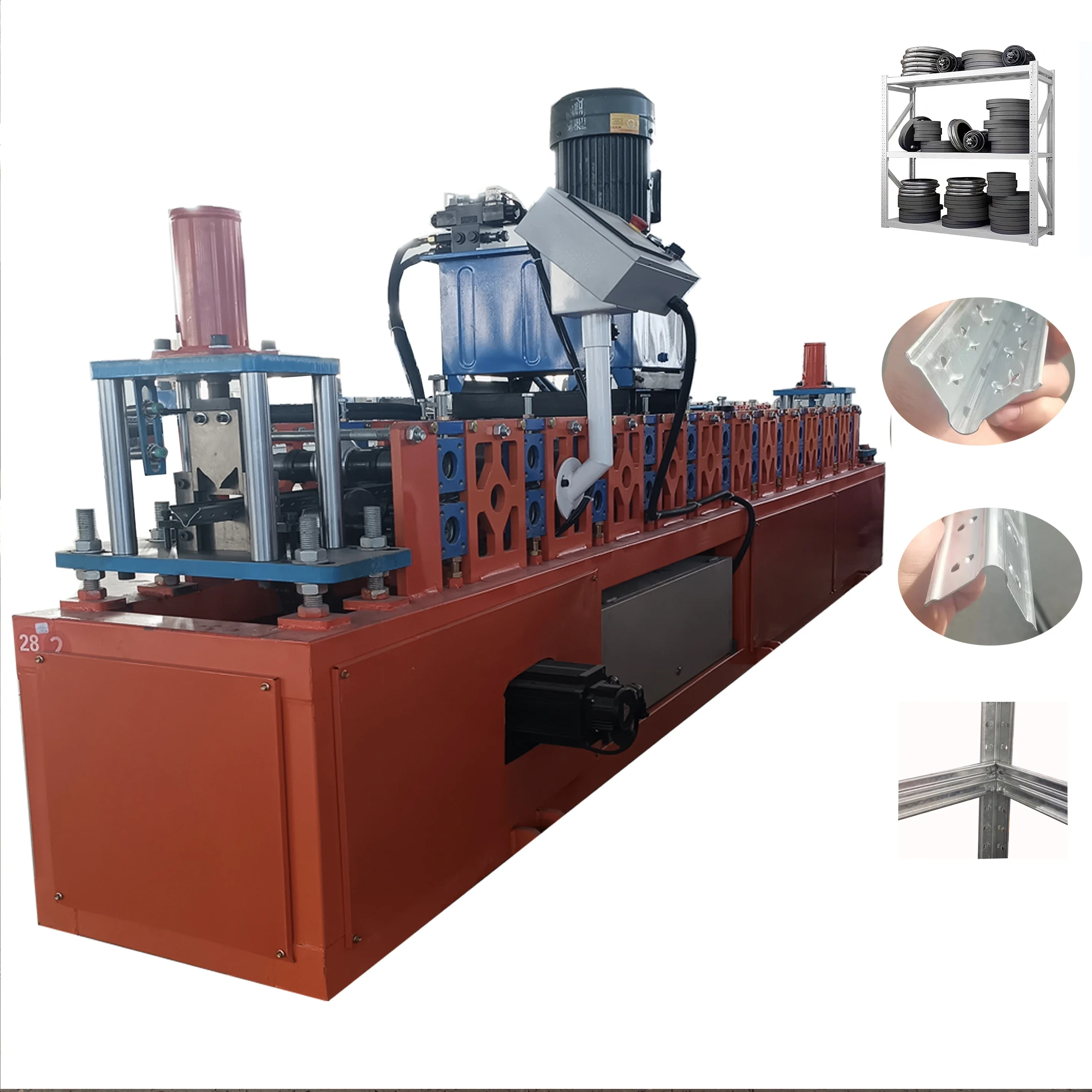 Automatic storage rack pillar upright post steel roll forming making machine