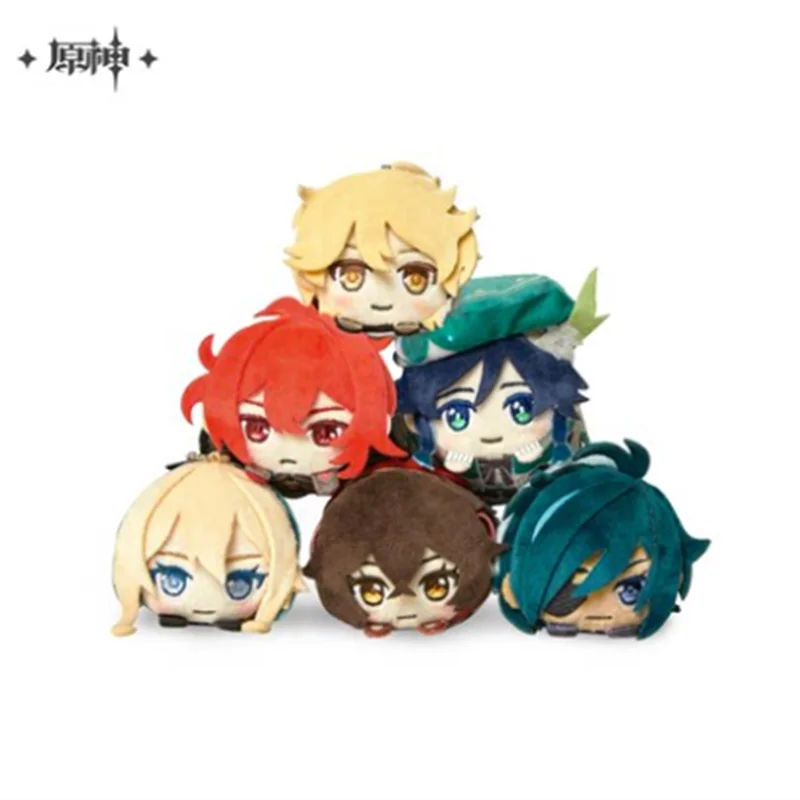 New Genshin Impact Diluc Venti Keaya Amber Qin Official Papa Plush Doll Toy Keychain Strap 6 pcs Gift C YS