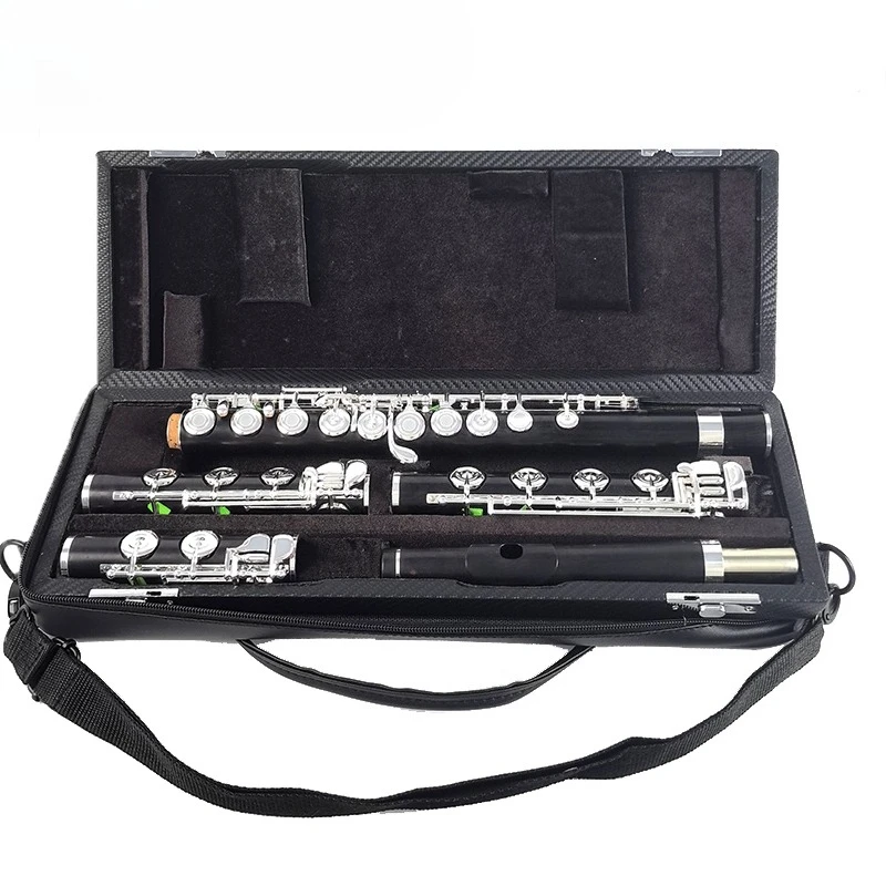 Ebony flute/C + B  Bb foot tube 16  17 + 18 open-hole silver-plated E-tone Grandila professional flute MFL-1601