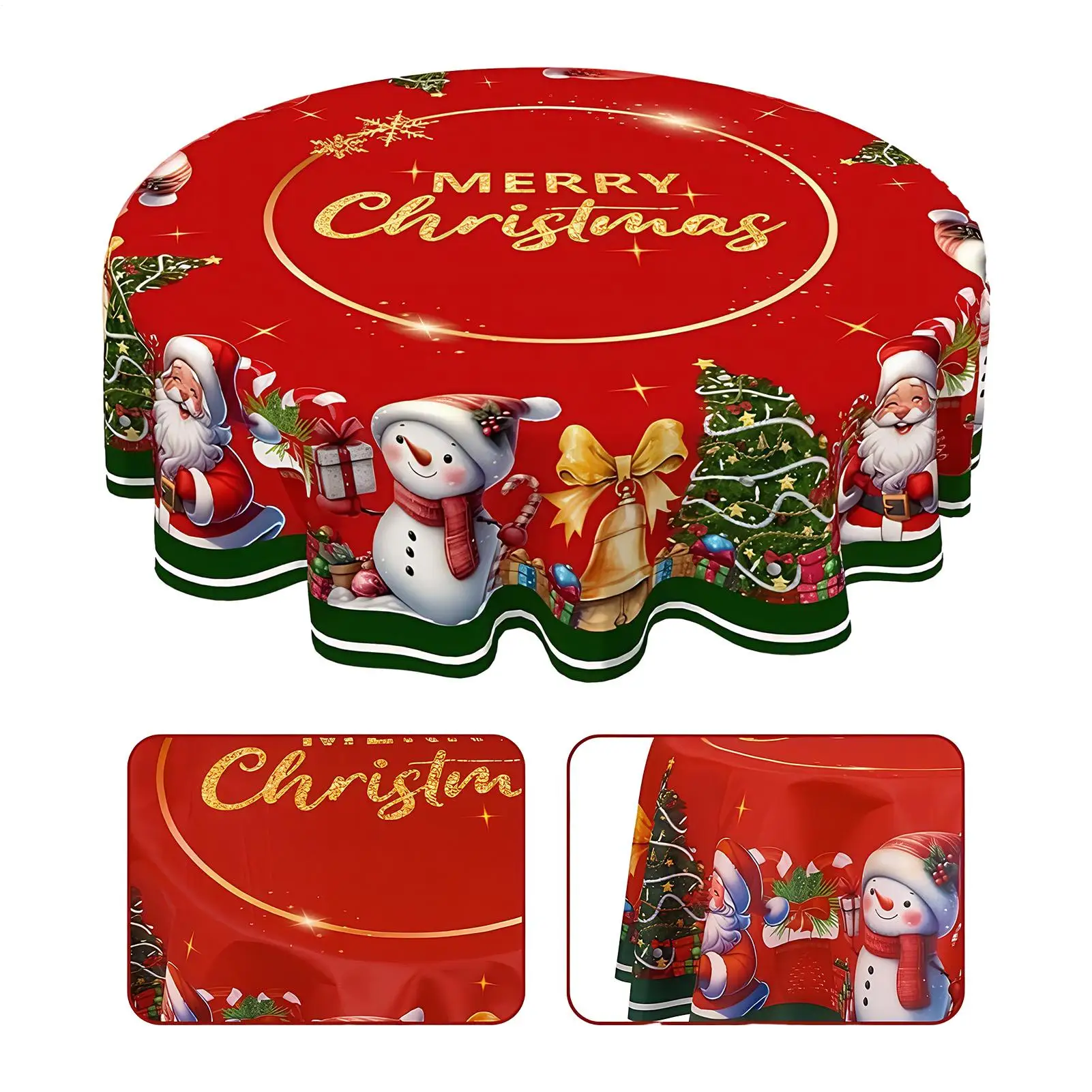 عيد الميلاد مفرش المائدة البوليستر خمر غطاء جولة عيد الميلاد مفرش المائدة لخريف الشكر الشتاء عطلة المطبخ الفناء #5